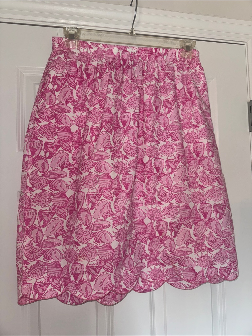 Women's Pink Shell-Print Scalloped A-Line Skirt